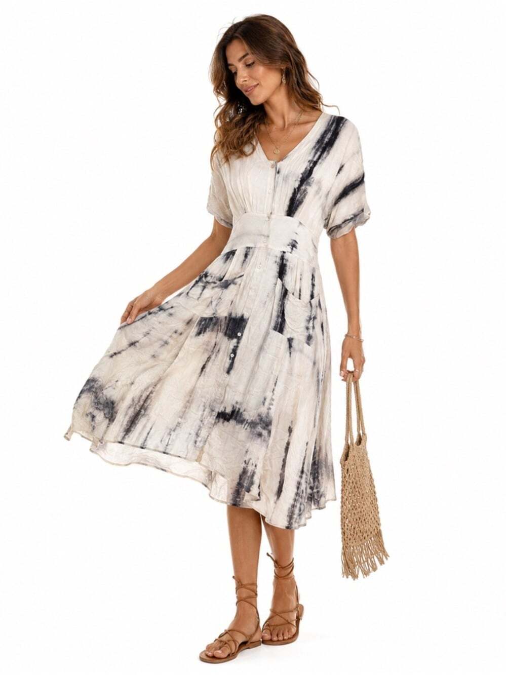 Roolee Womens Dress Sz Med Tie Dye Gauzy Lined Boho Hippie Cottagecore Street